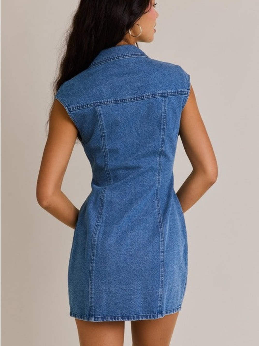 Anthropologie Le Lis Western 90’s Button Front Sleeveless Blue Denim Mini Dress - Picture 4 of 10